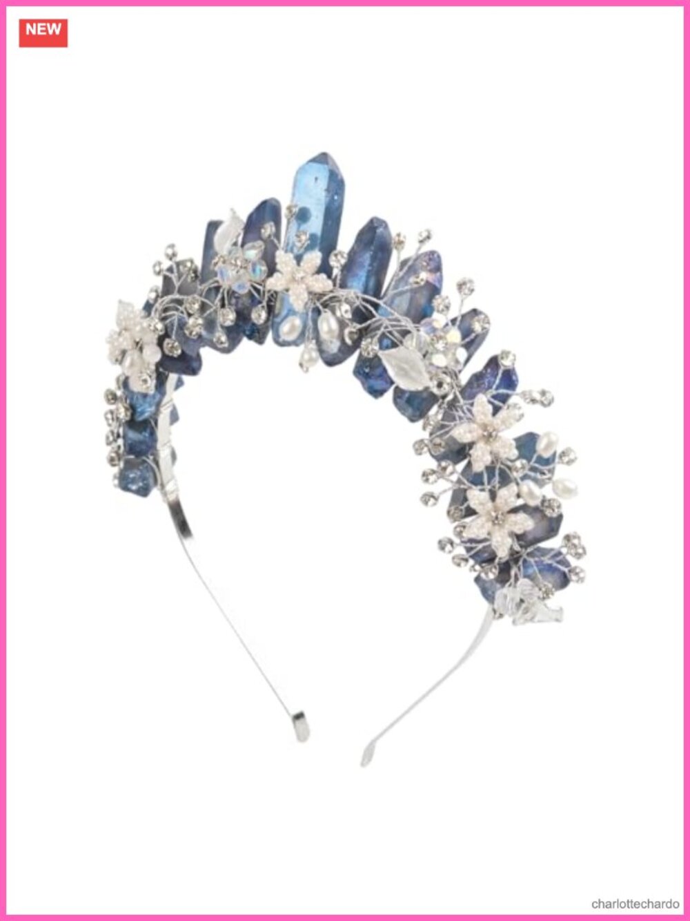 Raw Crystal Pearl Flower Bridal Tiara Headband Handmade Wedding